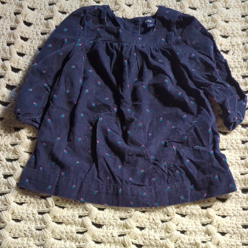 🔥2 for $12🔥GAP Navy Corduroy Dress with Pink & Teal Floral Dots